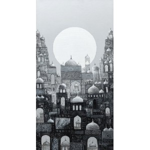 Javed Qamar, 12 x 24 inch, Acrylic on Canvas, Calligraphy Painting, AC-JQ-223